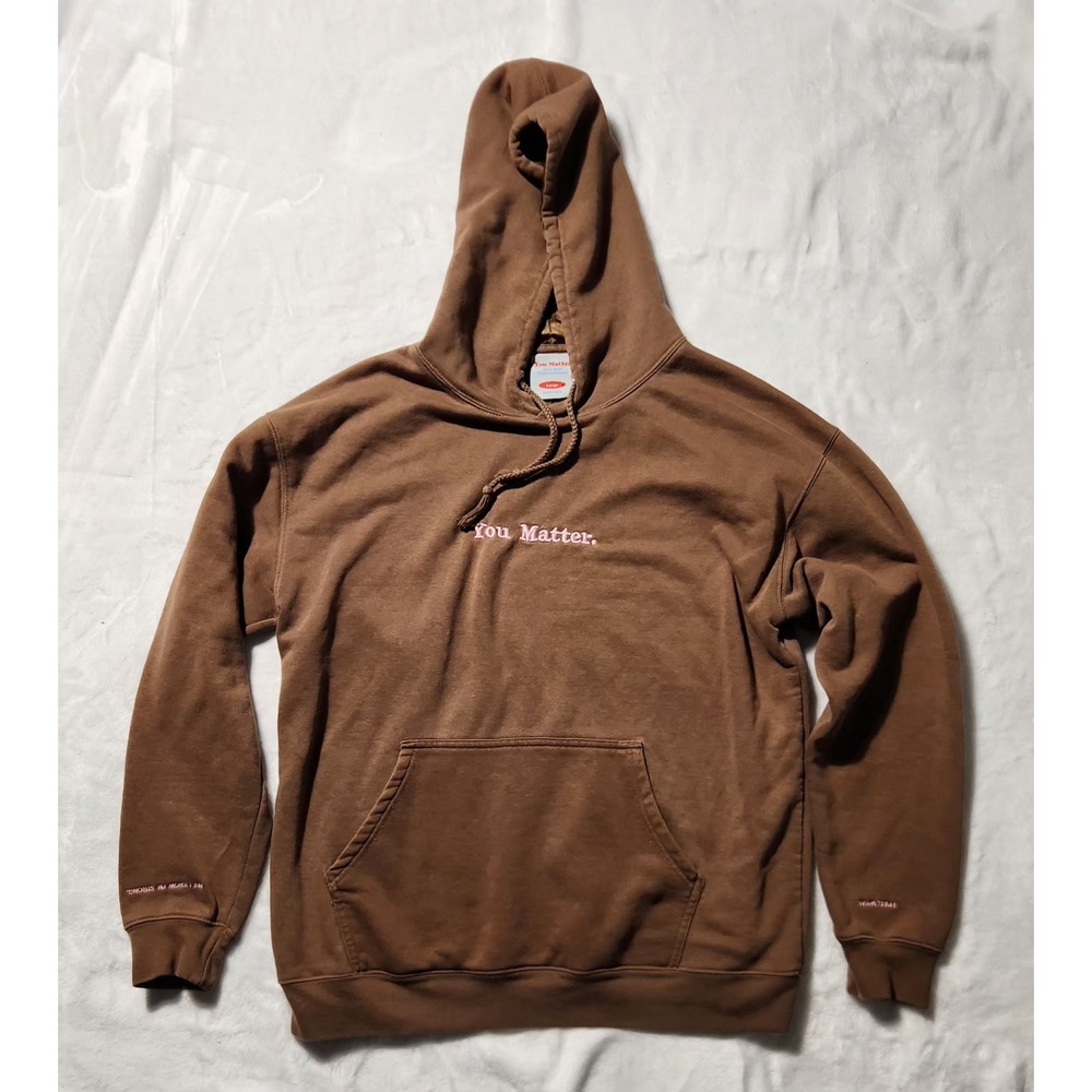 You Matter Brown Embroidered Cozy Hoodie Men Size Large
